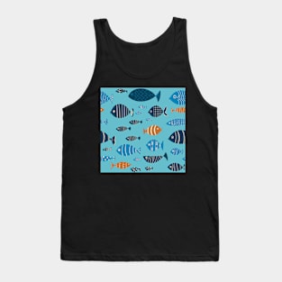 Blue and Orange Fish in the Sea Repeat Pattern Tank Top